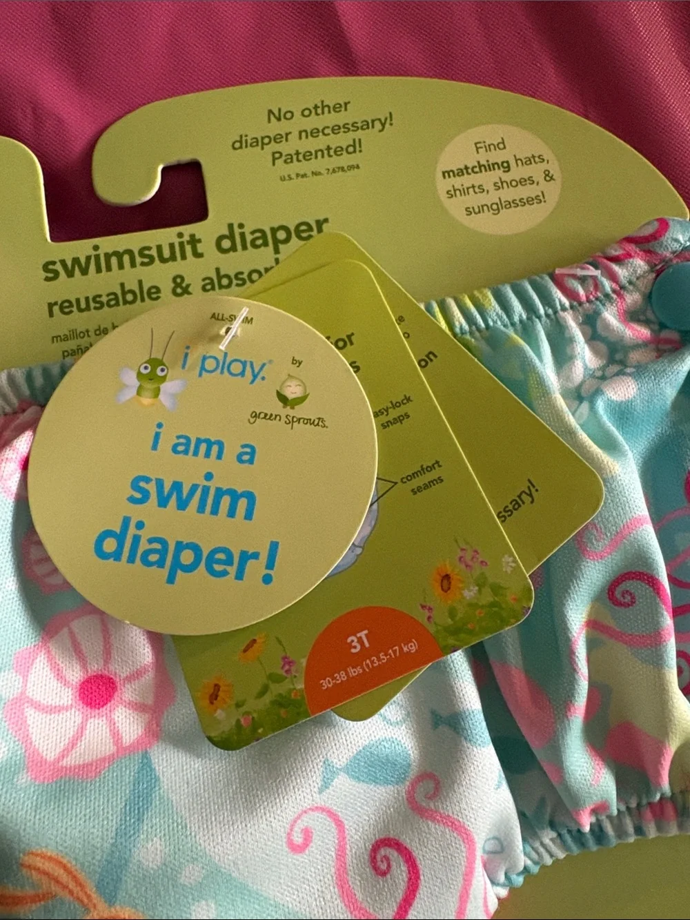 i play. Aqua & Pink Sea Life Reusable Swim Diaper Cover